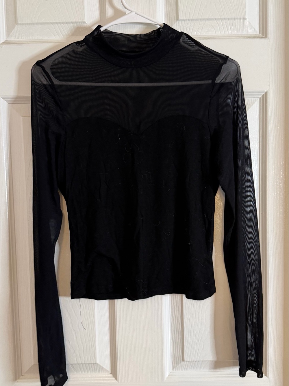 SHEIN Black Sheer Mesh Long-Sleeve Top